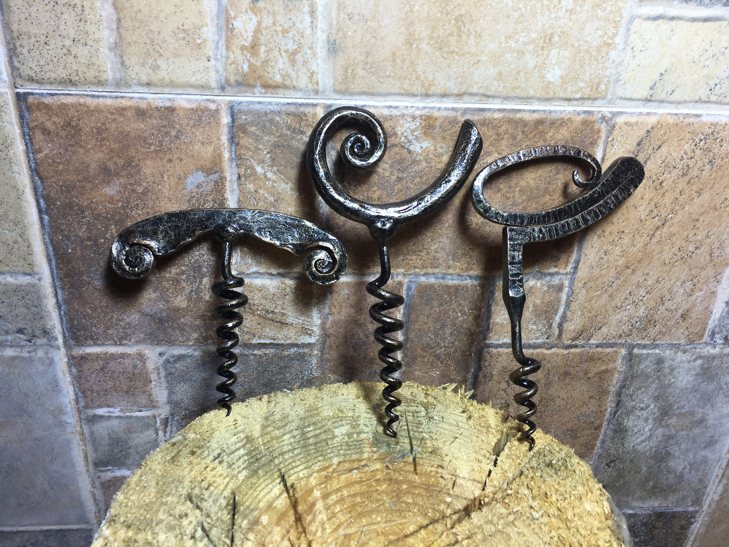 A set of three bottle openers, corkscrew, hand forged corkscrews, iron gift for him, hand forged bottle openers, iron anniversary gift