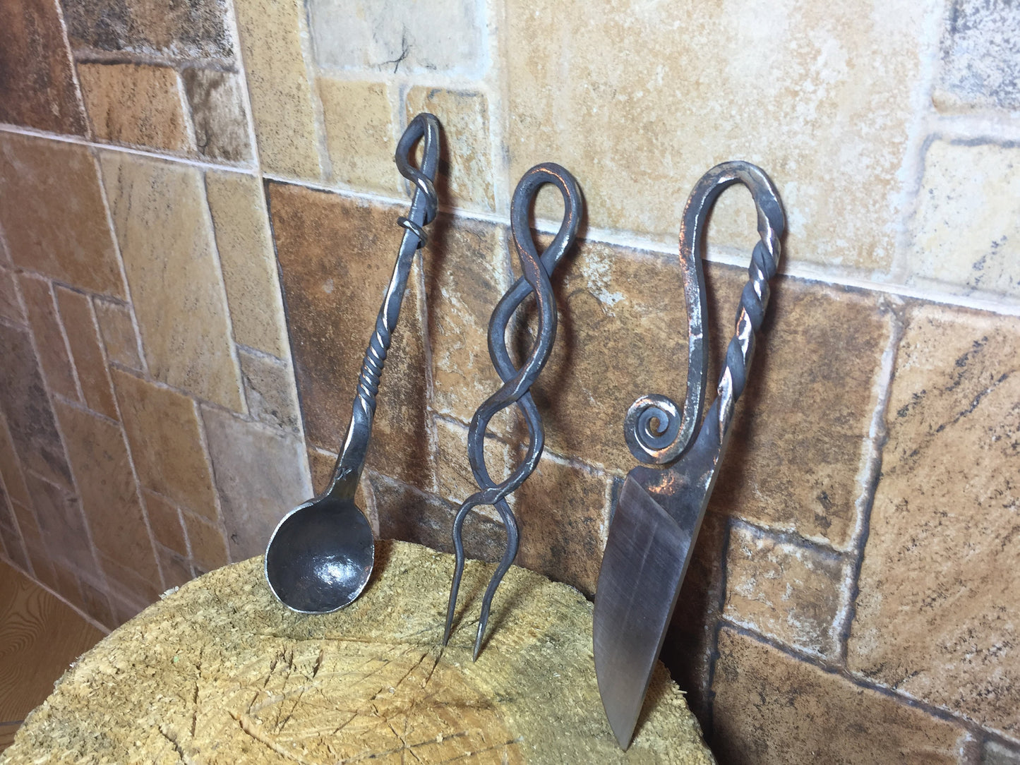 Viking cutlery set, rustic cutlery, medieval kitchen, medieval cutlery, viking, rustic kitchen,forged fork, viking decor, BBQ decor, viking