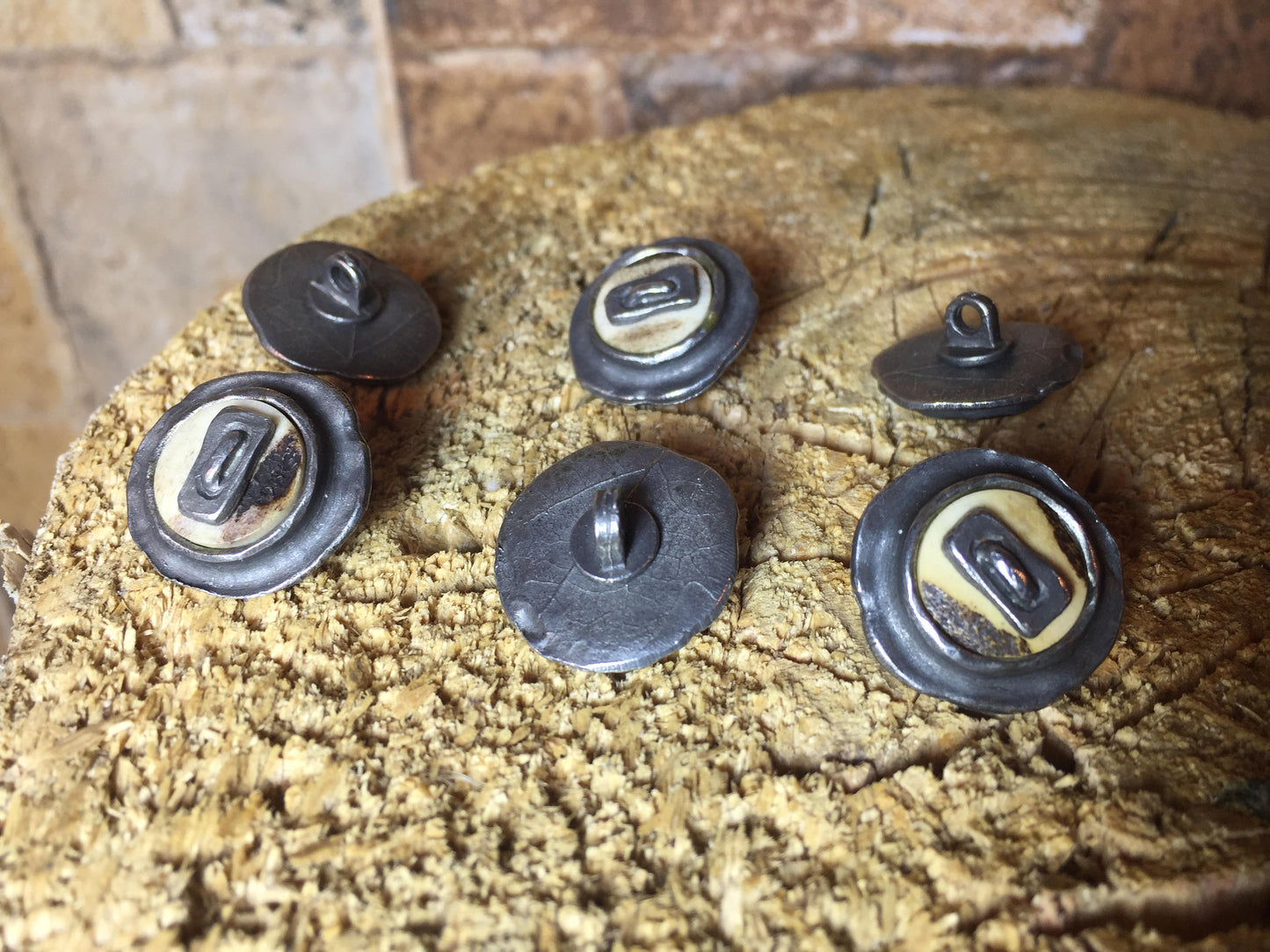 Hand forged sewing buttons, iron and bone buttons, sewing button, sewing supplies, rustic buttons, round buttons, button clasp, coat buttons