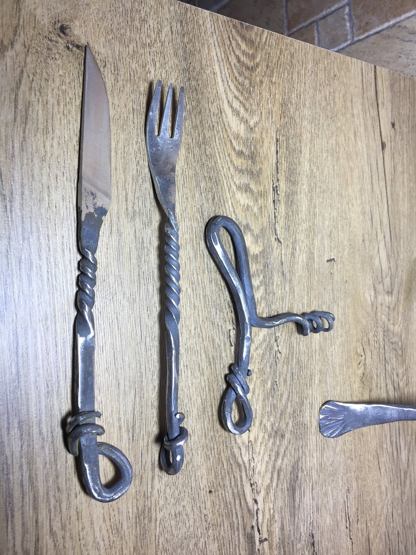 Stainless steel hand forged medieval cutlery set,middle ages cutlery,flatware set,camp equipment,forged cutlery,forged flatware,forged knife
