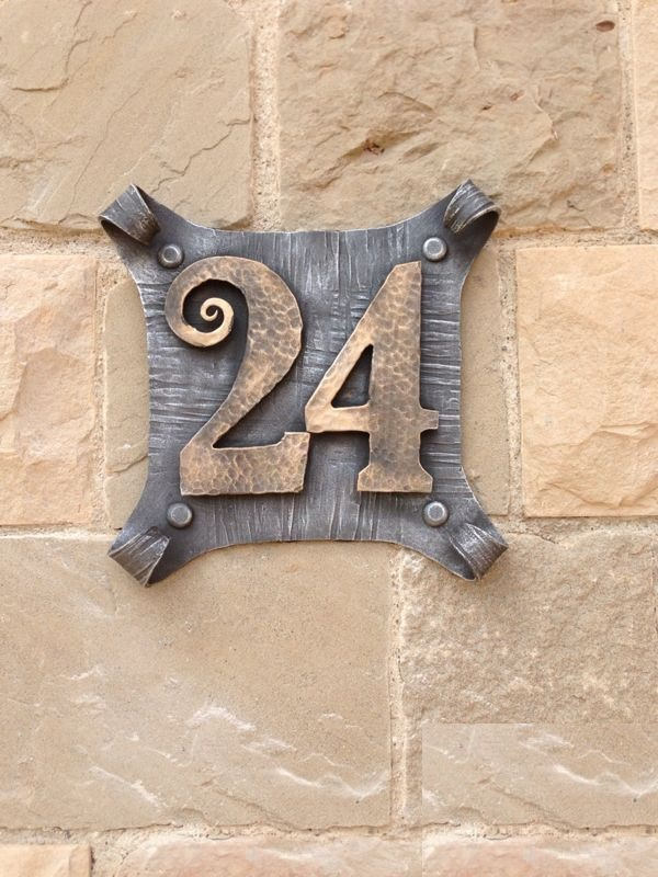 Hand forged house number plaque, street name, rustic decor number, street name plaque, engraved sign, street and family name, outdoor sign