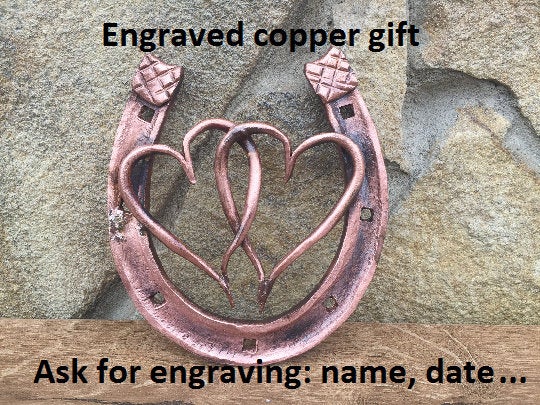 Copper horseshoe, copper gifts, 7 year gifts, 7th anniversary gift, engagement,love talisman,lucky horseshoe,copper anniversary,copper heart