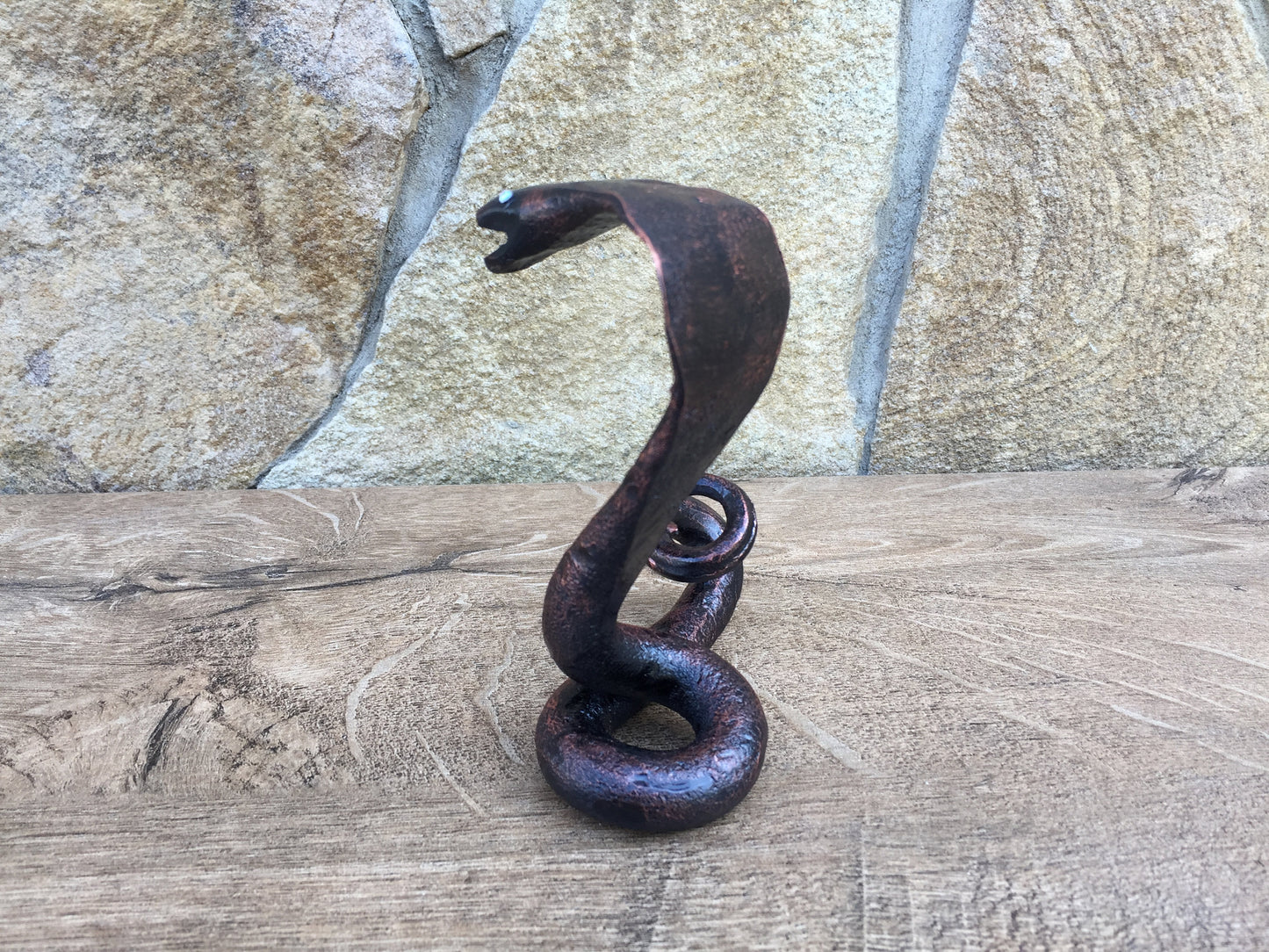 Hand forged snake, iron snake, iron cobra, home decor ideas, home decor gifts, cool gifts, cool dad gifts, stone gifts, ceramic gifts, snake