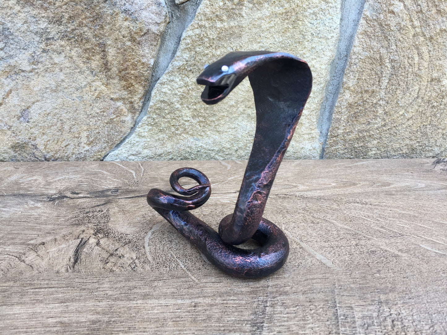 Hand forged snake, iron snake, iron cobra, home decor ideas, home decor gifts, cool gifts, cool dad gifts, stone gifts, ceramic gifts, snake
