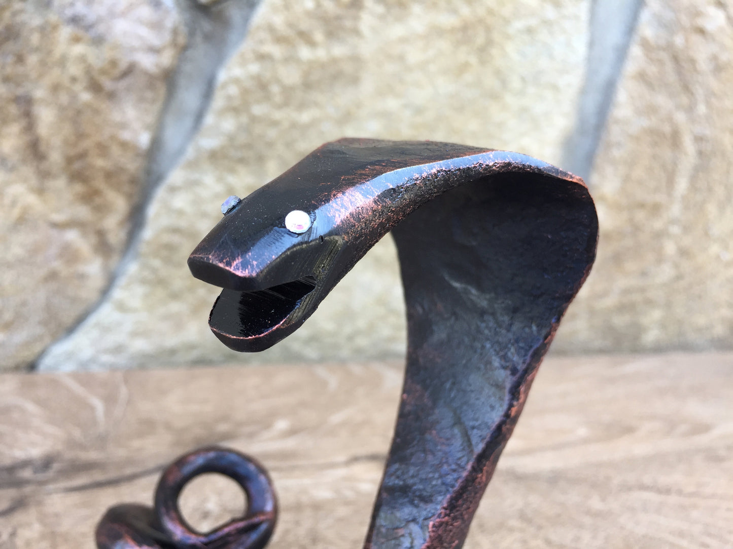 Hand forged snake, iron snake, iron cobra, home decor ideas, home decor gifts, cool gifts, cool dad gifts, stone gifts, ceramic gifts, snake