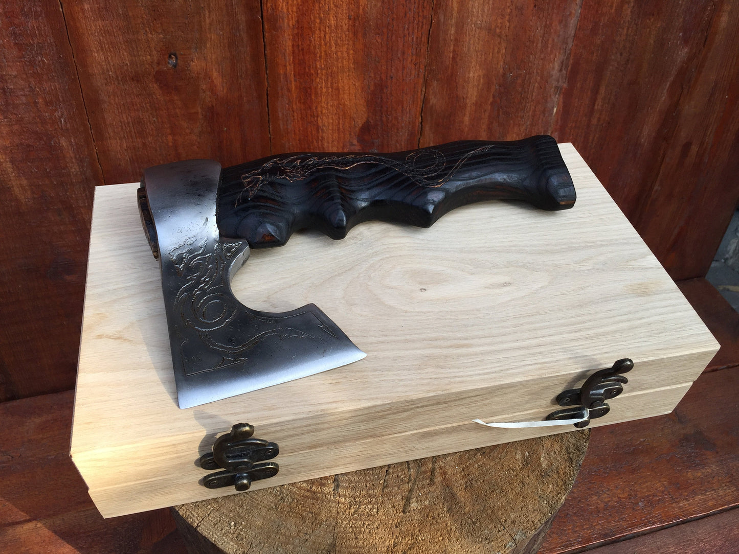 Axe in engraved wooden box, cool man gift, cool men gifts, husband gift, viking axe, boyfriend gift, tomahawk, iron anniversary, kitchen axe