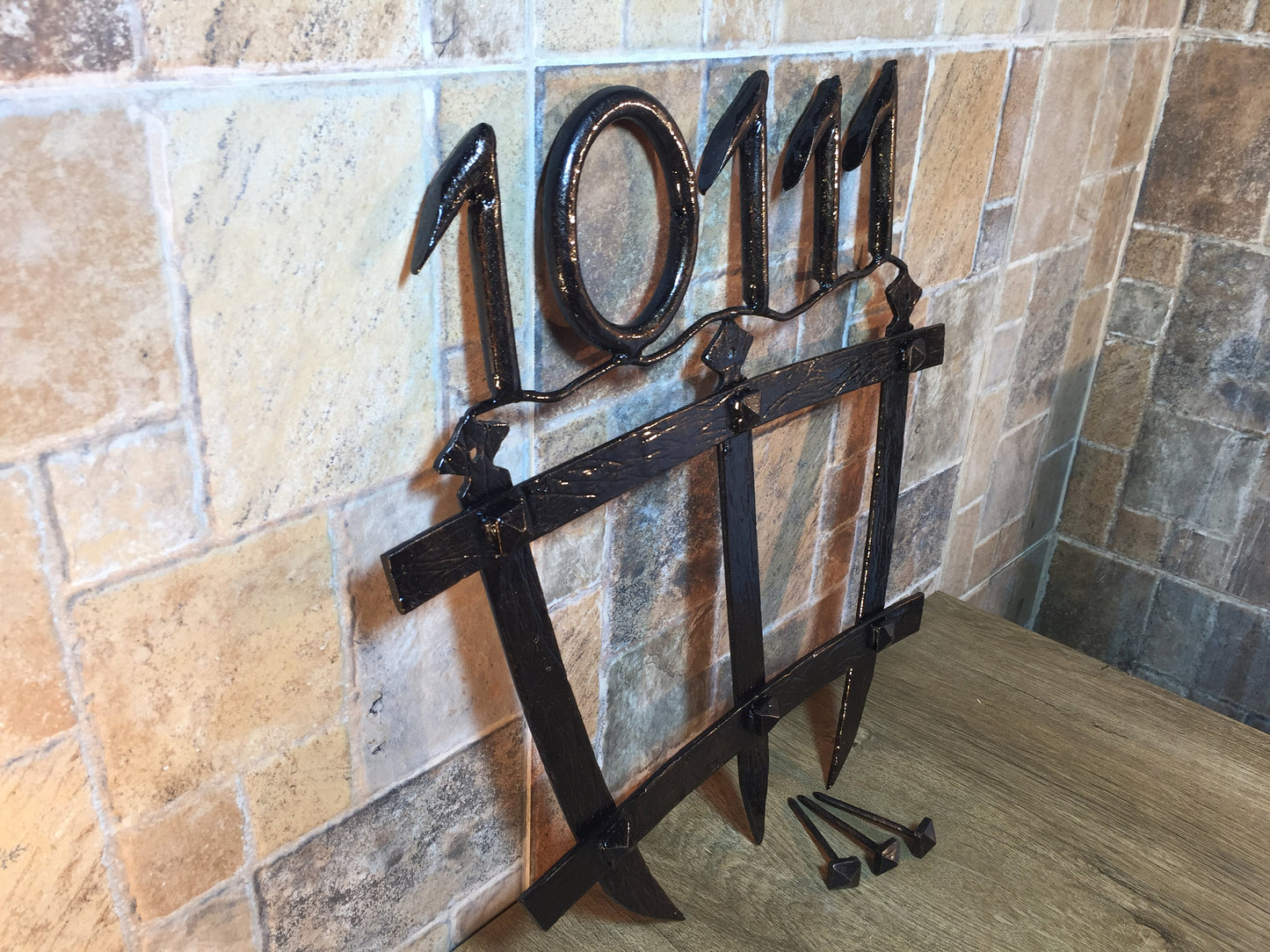 Hand forged house number sign, medieval, rustic plaque, viking, lettering, house plate, viking gift,address number sign,address sign,numbers