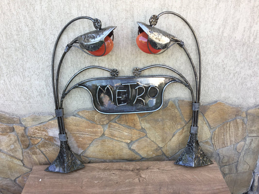 Hand forged lantern, Paris metro, wall lamp, lantern, garden lamp,porch lamp,iron gifts,lighting,light fixture,wedding gift,anniversary gift