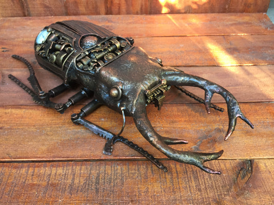 Steampunk beetle, steampunk bug, steampunk insect, steampunk insect sculpture art, beetle figurine, mechanical bug, mechanical beetle