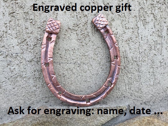 7 year gifts, 7th anniversary gift, copper horseshoe, copper gifts, engagement, love talisman, lucky horseshoe, married couple, forged heart