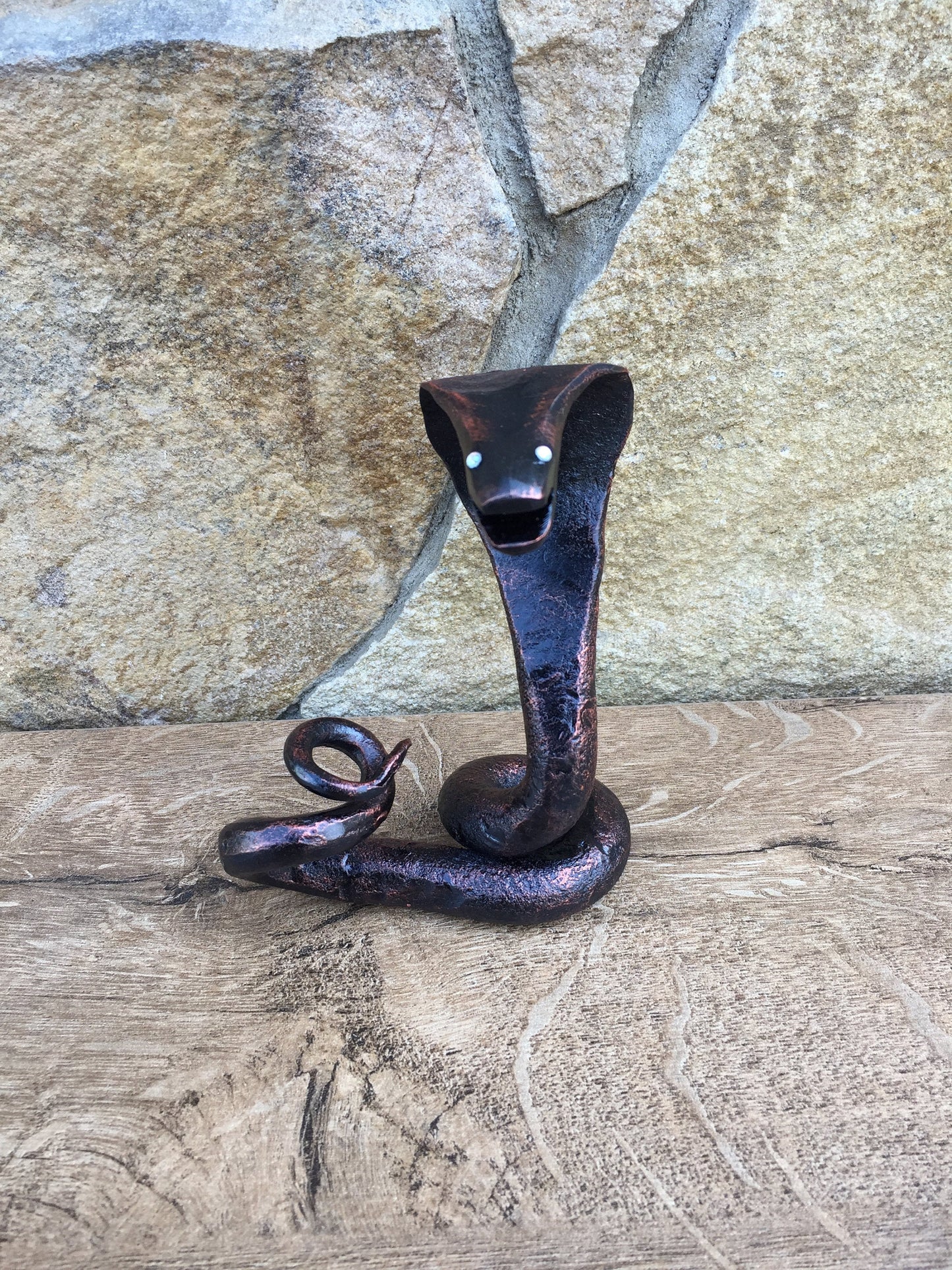 Hand forged snake, iron snake, iron cobra, home decor ideas, home decor gifts, cool gifts, cool dad gifts, stone gifts, ceramic gifts, snake