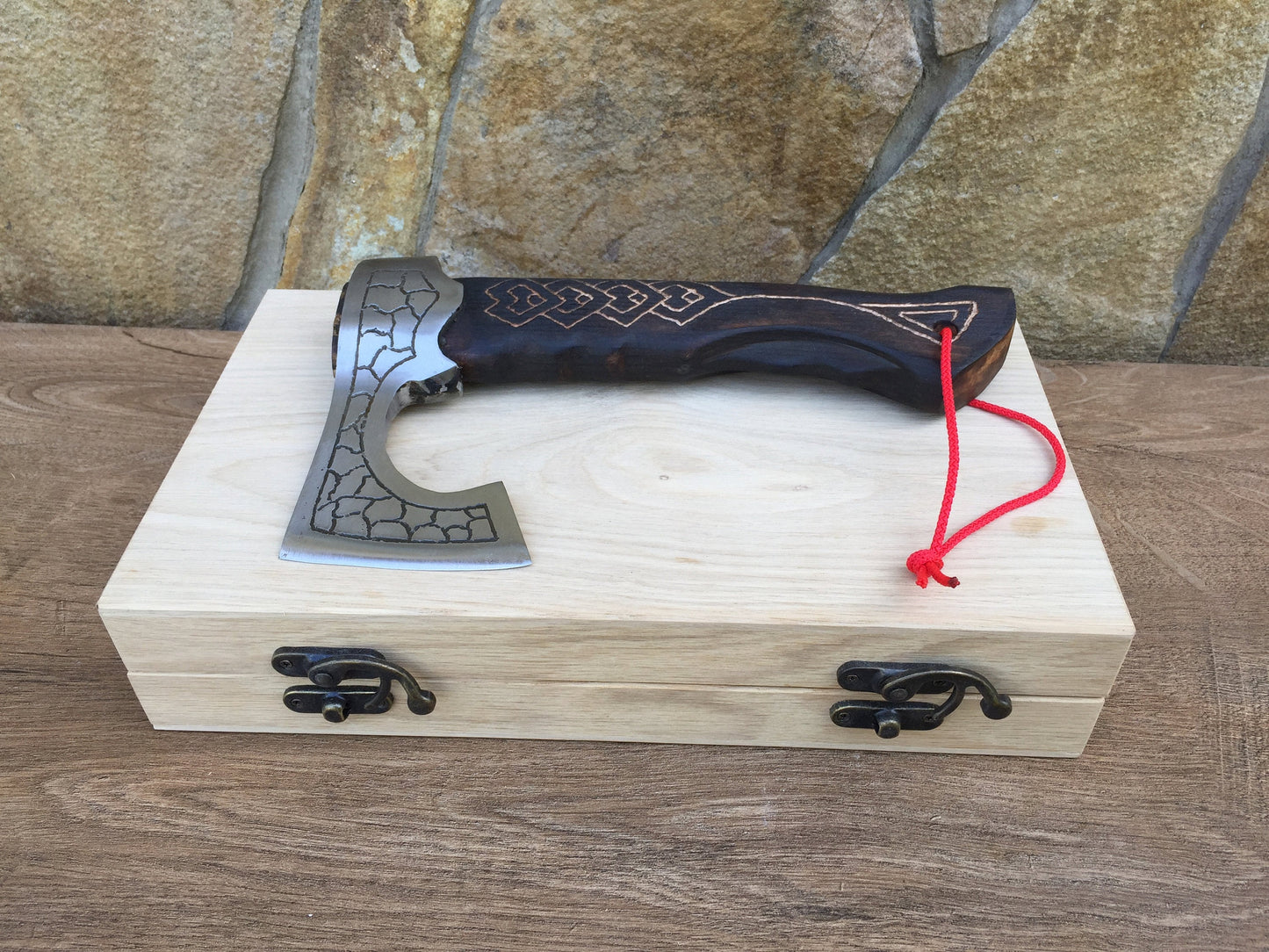 Viking axe in a wooden box, personalized gift, mens gifts, medieval axe, tomahawk, throwing axe, hatchet, personalized axe, engraved axe, ax
