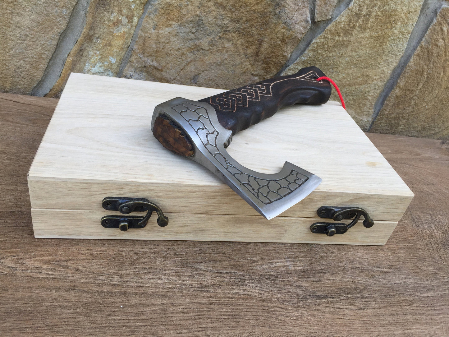 Viking axe in a wooden box, personalized gift, mens gifts, medieval axe, tomahawk, throwing axe, hatchet, personalized axe, engraved axe, ax