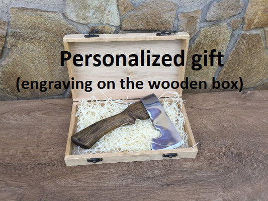 Axe in engraved wooden box, personalized gift, viking axe, tomahawk, axe, hatchet, mens gift, viking, iron anniversary, bearded axe, axes