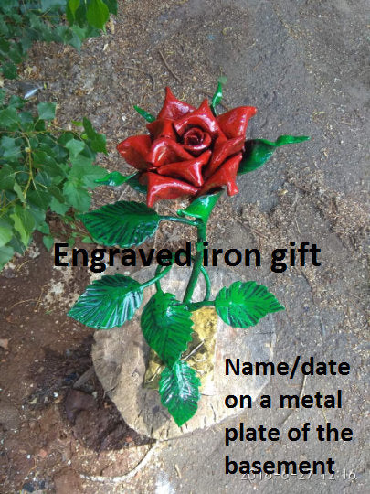 6th anniversary, engraved gift, personalized iron gift, iron rose, steel rose, metal rose, iron gift, anniversary flower,anniversary jewelry