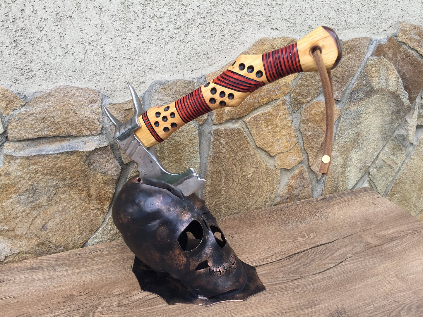 Axe holder, axe stand, viking axe, Leviathan axe, mens gifts, God of War axe, iron skull, medieval axe, tomahawk, gift for him,gifts for men