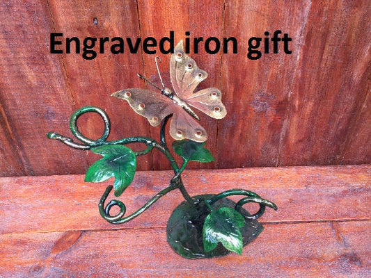 Hand forged butterfly, iron gift, engraved gift, iron anniversary gift, 6th anniversary, personalized gift, butterfly decor, butterfly gift