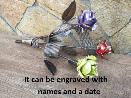 Metal bouquet, rose bouquet, iron gift for wife spouse woman, wedding bouquet, 6th anniversary gift,bridal bouquet,wedding flowers,iron rose