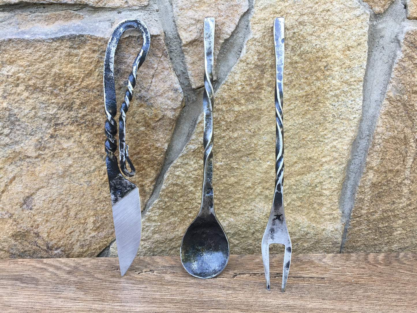 Medieval cutlery, knife, spoon, skewer, middle ages cutlery, camp equipment, grill tools, forged flatware, dining set, viking, fork, kitchen