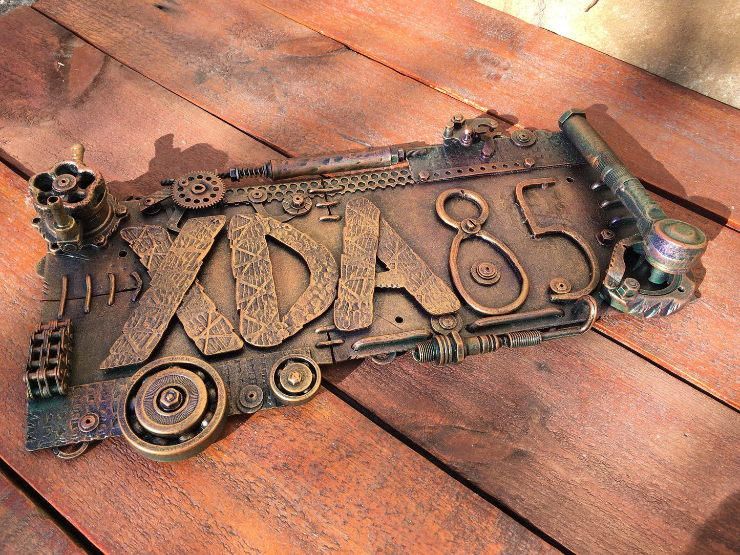 Steampunk plaque, steampunk plate, steampunk sign, house number plaque, house number sign, lettering, house numbers, metal numbers, sign