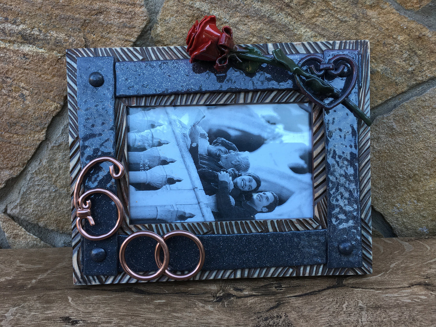 6th anniversary, 6th anniversary gift, iron anniversary, iron anniversary gift, iron gift, 6 year, photo frame,picture frame,iron rose,rings