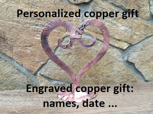 Copper anniversary gift, copper heart, 7 year anniversary, copper gift idea, 7th anniversary, copper art, copper engraved, copper jewelry