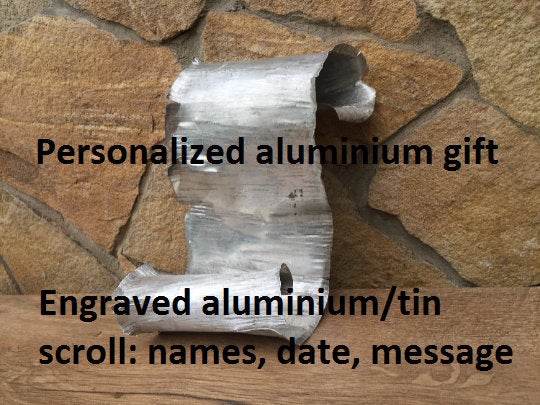 Aluminium scroll, 10th anniversary, tin scroll, aluminium anniversary, 10 year anniversary, tin anniversary, tin gift for him, tin gifts,tin