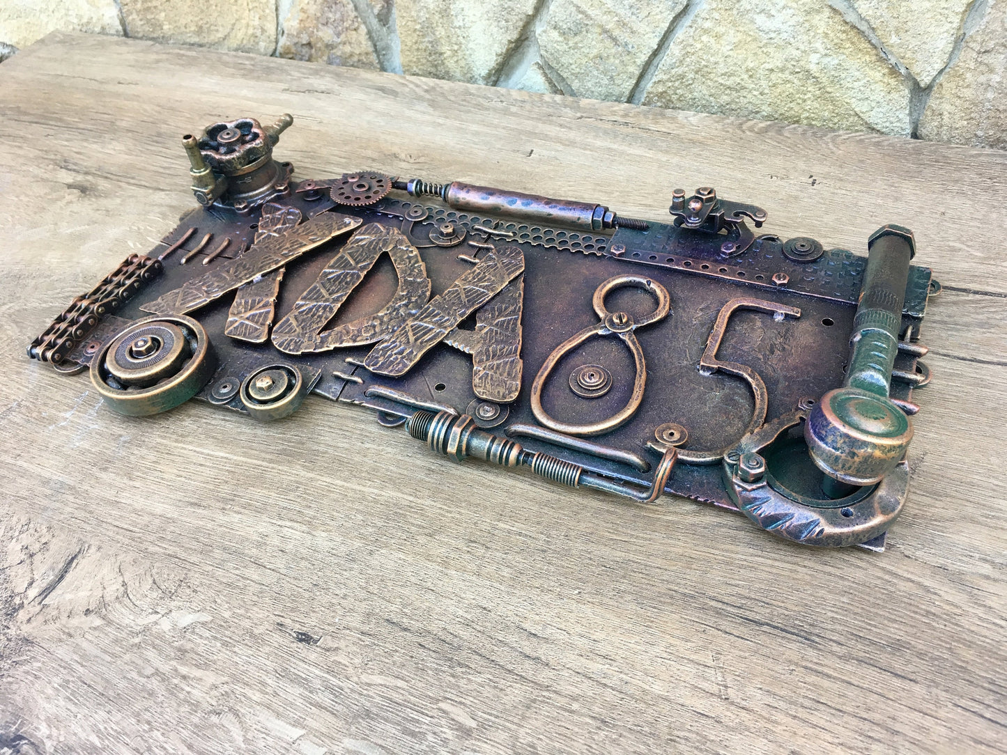 Steampunk plaque, steampunk plate, steampunk sign, house number plaque, house number sign, lettering, house numbers, metal numbers, sign