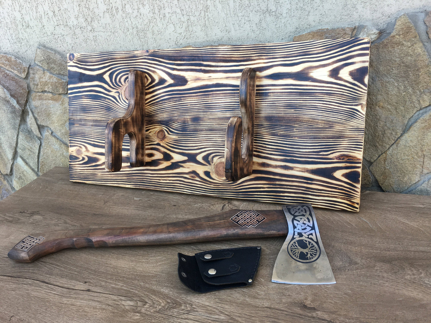 Axe holder, wooden gift, axe stand, axe display, axe hook, wooden anniversary, 5th anniversary,viking axe,hatchet,axe,mens gift,gift for men