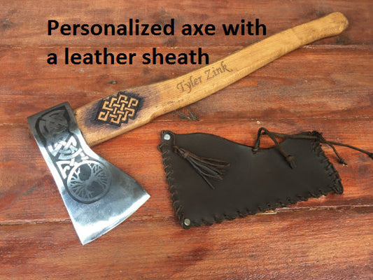 Personalized axe with a leather sheath, viking axe, mens tools, handyman gifts, Kratos, tools, gifts for men, gifts for dad, tree of life