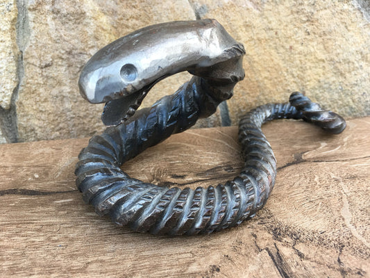 Iron snake, hand forged snake, metal snake, steel snake, home decor ideas, home decor gifts, cool gifts, wooden gifts, glass gifts, snake