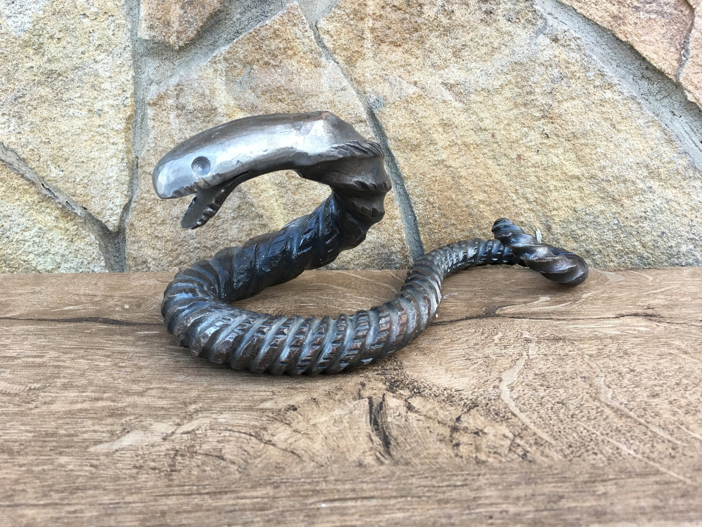 Iron snake, hand forged snake, metal snake, steel snake, home decor ideas, home decor gifts, cool gifts, wooden gifts, glass gifts, snake