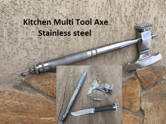 Multi tool, multitool, kitchen axe, kitchen hammer, meat hatchet, kitchen cleaver, viking axe, butcher axe, multi tool engraved, cookware