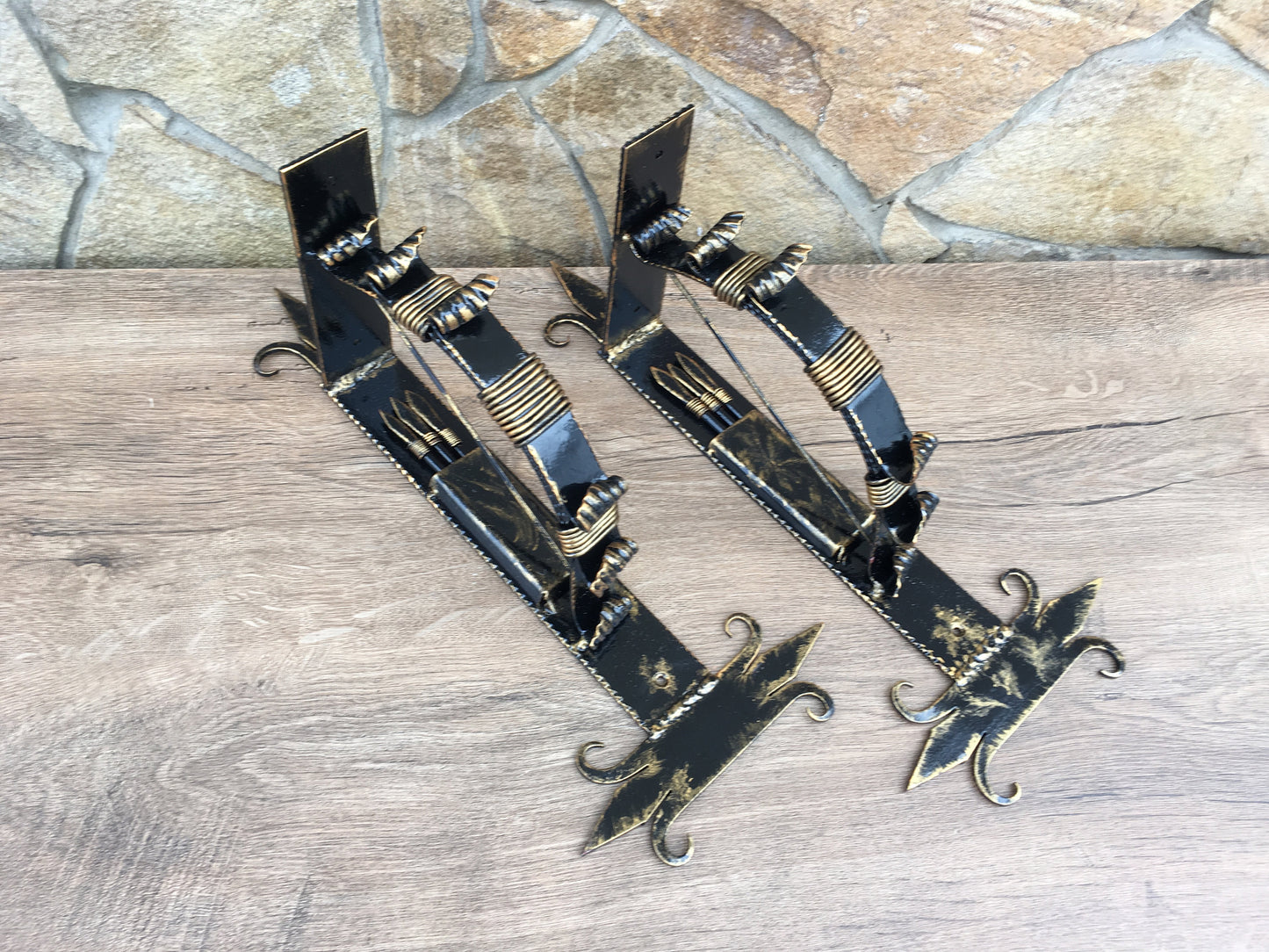 Shelf brackets (a set of two pcs), hand forged brackets, medieval decor, bracket hooks, metal wall art, support bars, forged corbel, axe