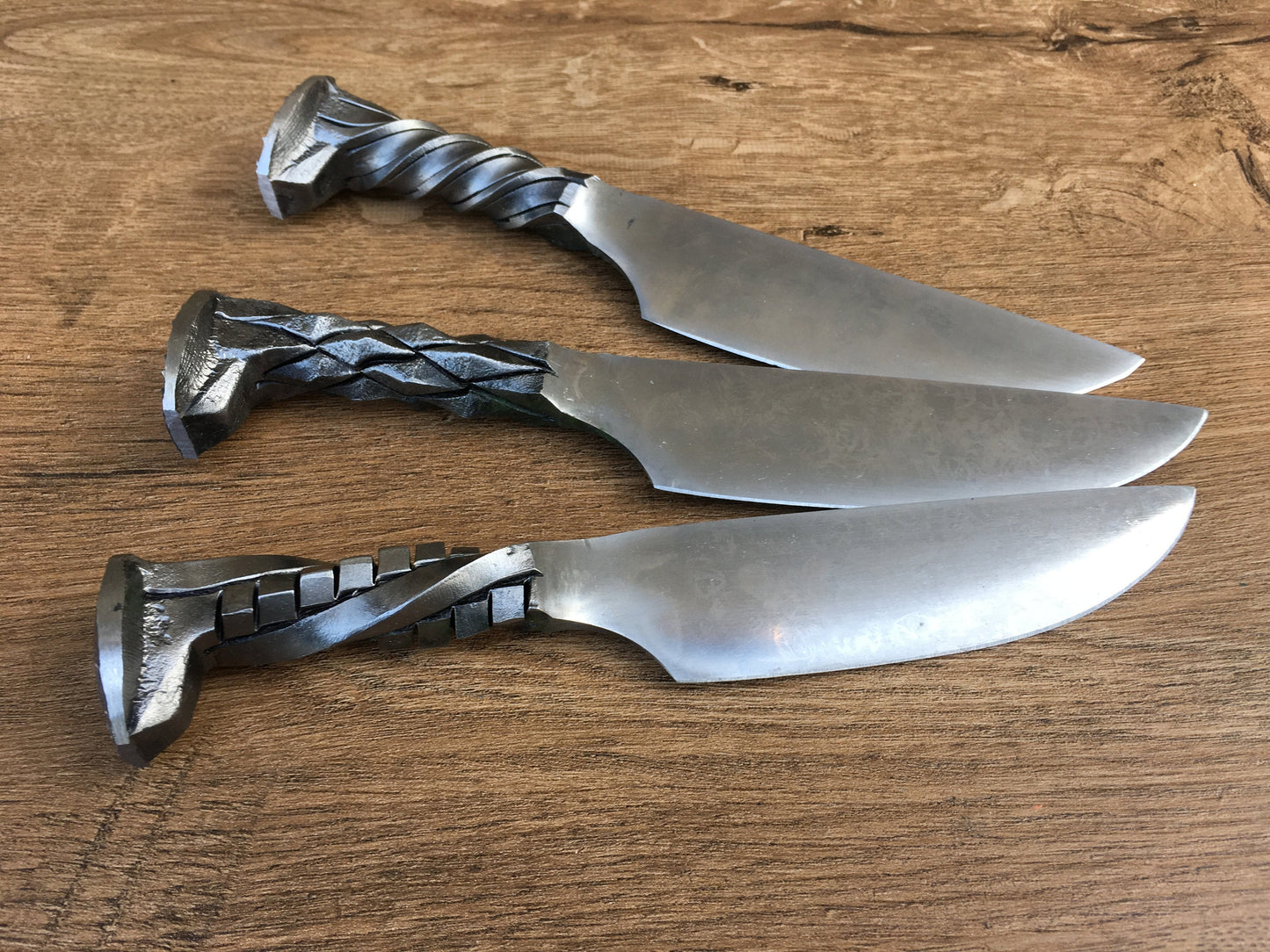 A set of 3 railroad spike knives, railroad spike knife, iron gifts,  industrial art, steampunk, iron anniversary gift, iron gift for him
