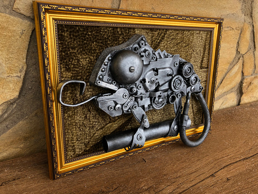 Steampunk painting, steampunk chameleon, steampunk poster, metalic ornament, gears, wall decor, steampunk room decor, junk art,steampunk art