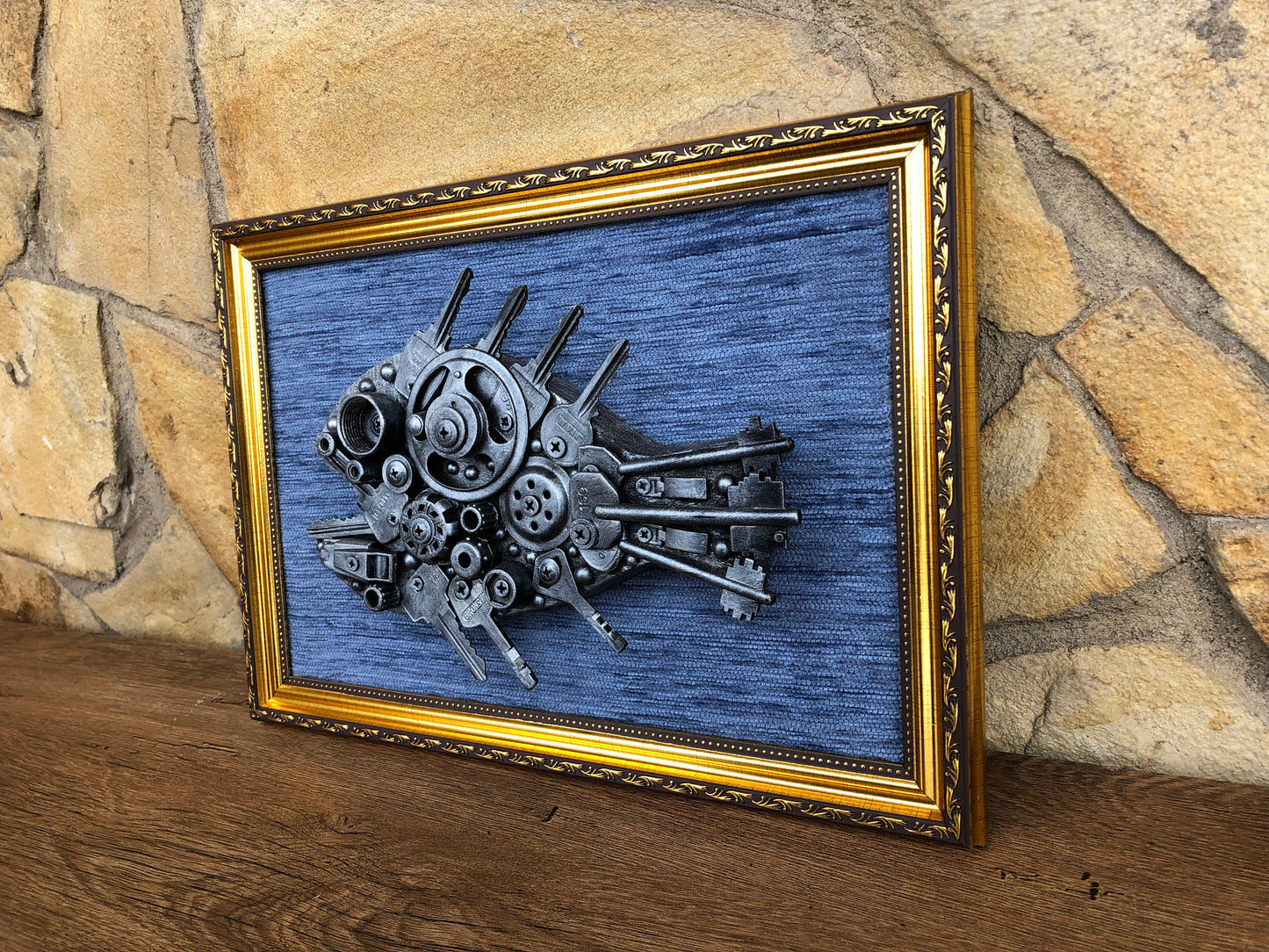 Industrial painting, steampunk painting, steampunk fish, steampunk poster, metalic ornament, gears, wall decor,steampunk room decor,junk art