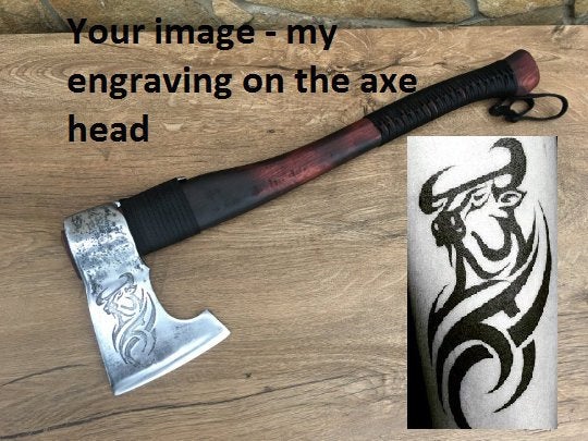 Customized axe, personalized axe, custom axe, etched axe head, viking axe, medieval axe, tomahawk, mens gift, iron gift for him, Kratos axe