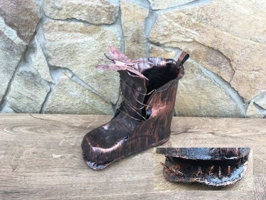 Metal boot, iron boot, shoe, metal decor, metal art sculpture, metal art work, metal artwork, rustic decor, iron gift, viking axe, metal art