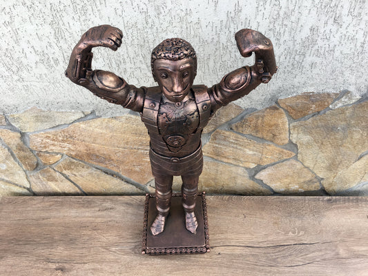 Steampunk body builder, steampunk figurine, steampunk statuette, recycled art, recycled gifts, steampunk statue, industrial gifts,viking axe