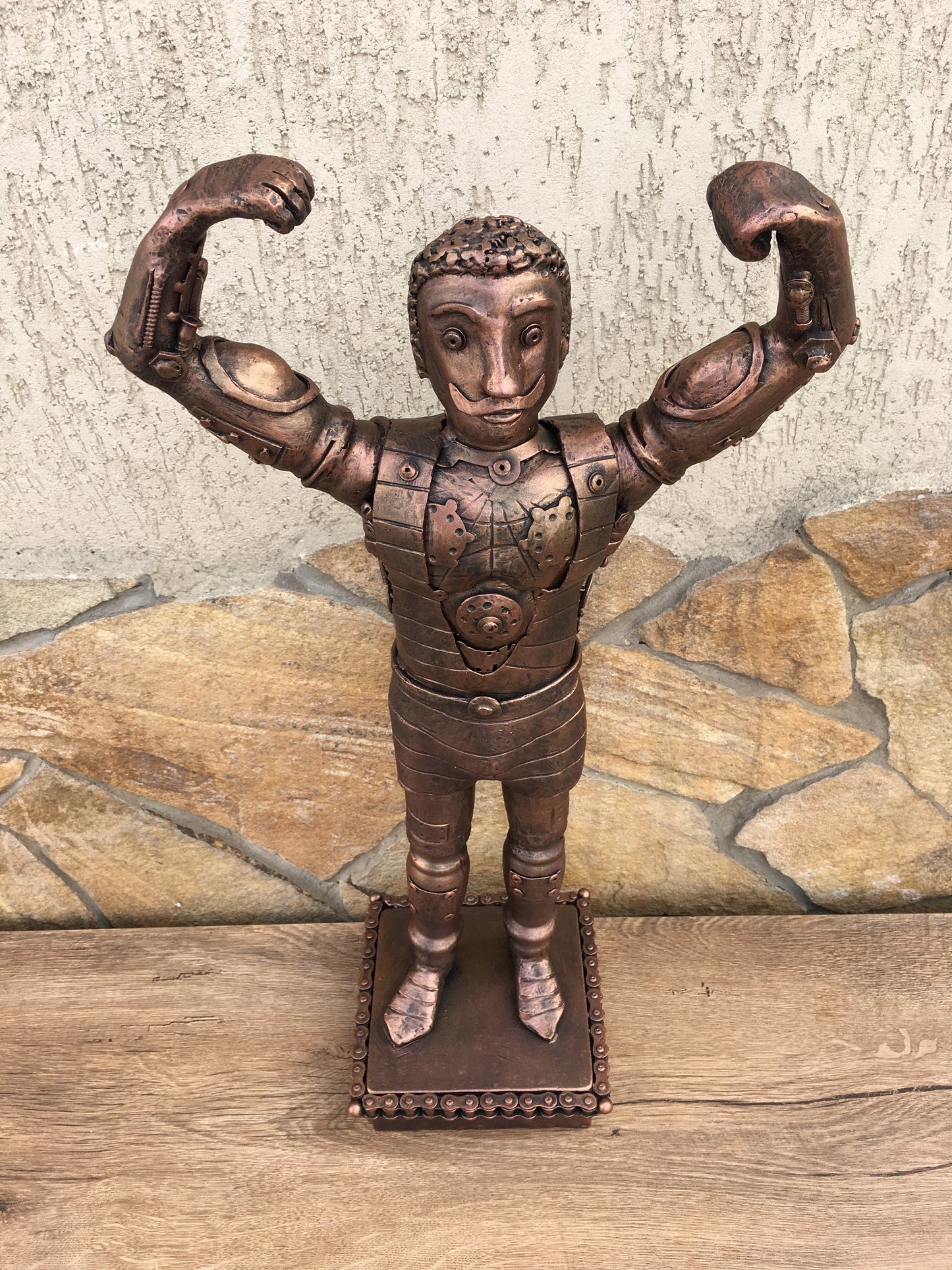 Steampunk body builder, steampunk figurine, steampunk statuette, recycled art, recycled gifts, steampunk statue, industrial gifts,viking axe