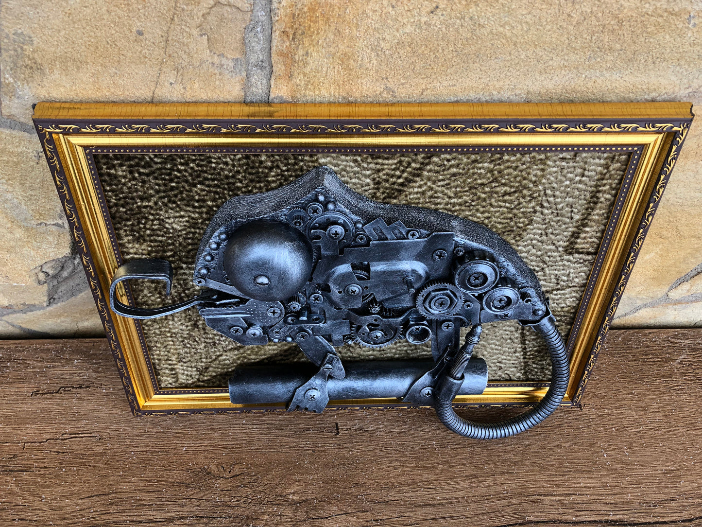 Steampunk painting, steampunk chameleon, steampunk poster, metalic ornament, gears, wall decor, steampunk room decor, junk art,steampunk art