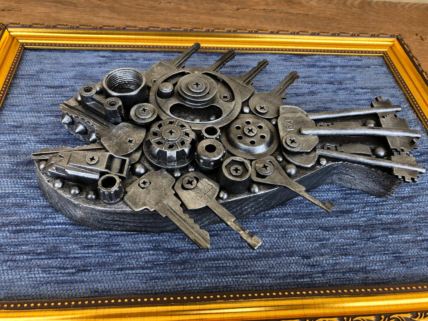 Industrial painting, steampunk painting, steampunk fish, steampunk poster, metalic ornament, gears, wall decor,steampunk room decor,junk art
