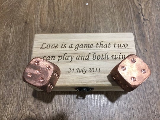 Wooden anniversary gift, 5th anniversary, wooden gift, 5 year anniversary, wooden anniversary, engraved wooden gift,day we met gift,dice set
