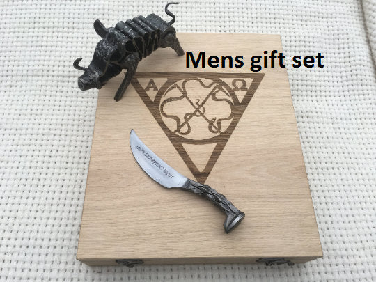 Mens gift set, railroad spike knife, axe, viking axe, mens gift box,boar,mens gift birthday,mens gift whiskey,mens gift hunting,dock station
