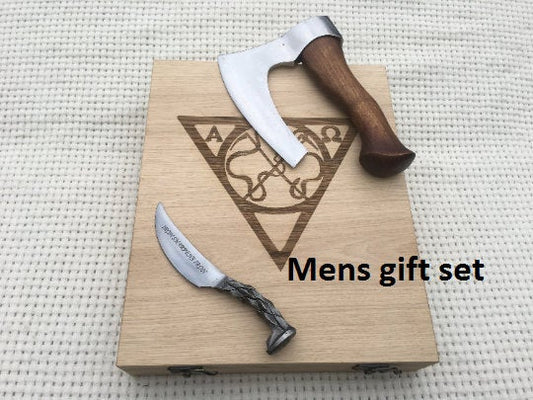 Mens gift birthday, railroad spike knife, axe, mens gift anniversary, viking axe, mens gift set,mens gift fishing, mens gift hunting, knives