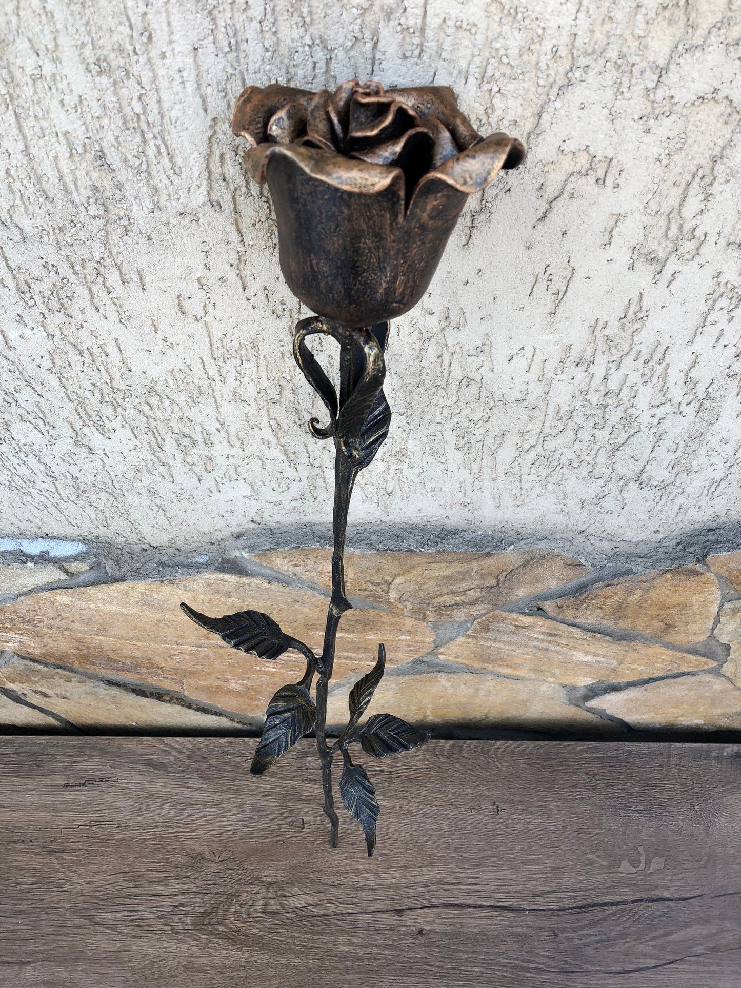 Forged rose, steampunk furniture, iron anniversary gift for her, metal sculpture, wrought iron gift for her, metal statue, anniversary gift