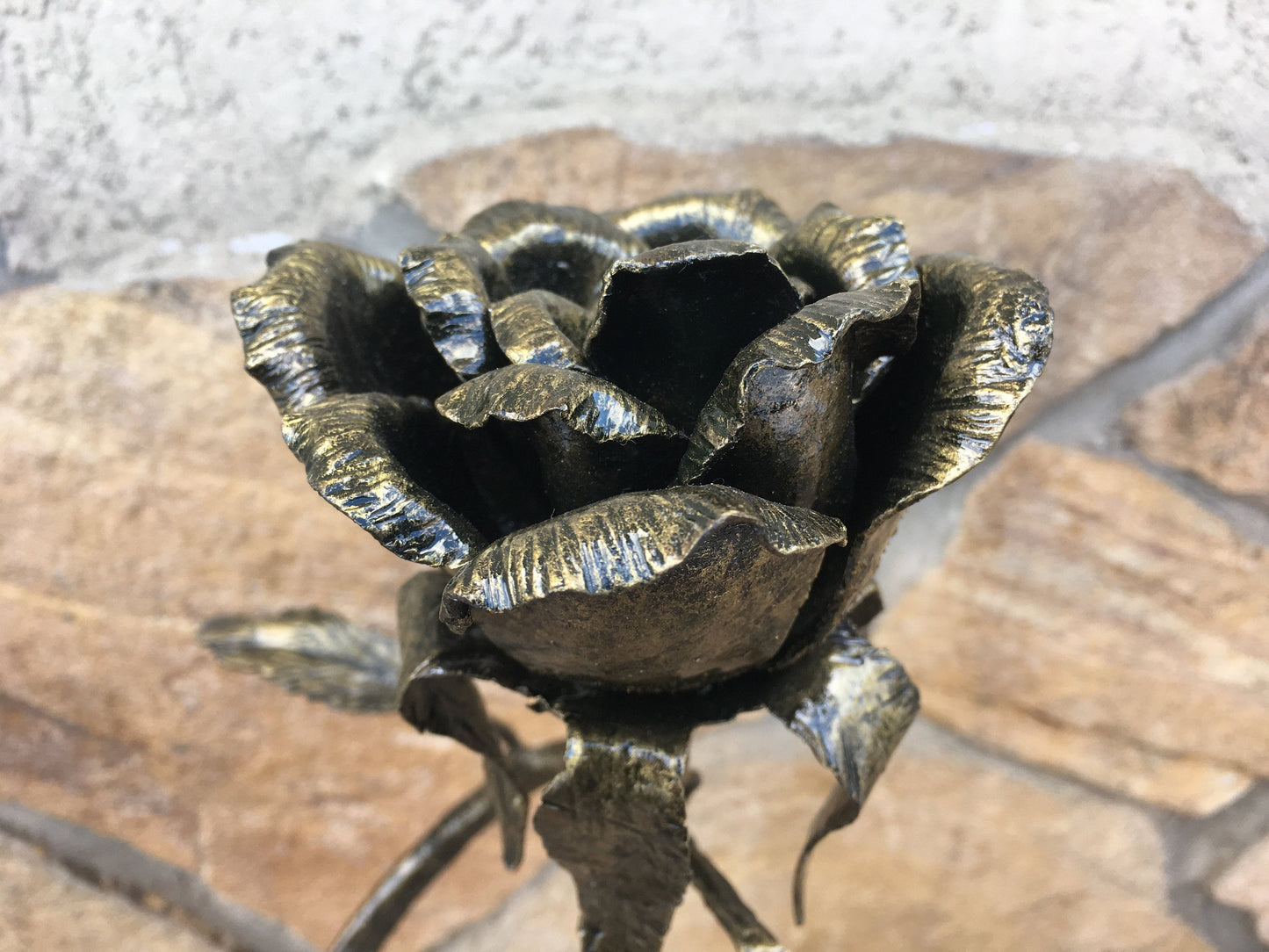 Custom listing for Tina: metal rose with pink petals and engraving on a bottom ring