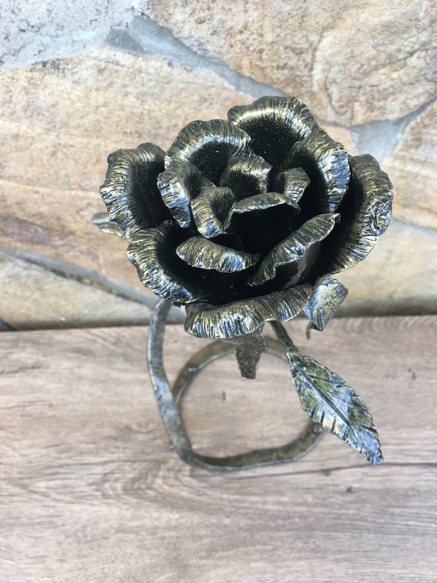 Custom listing for Tina: metal rose with pink petals and engraving on a bottom ring