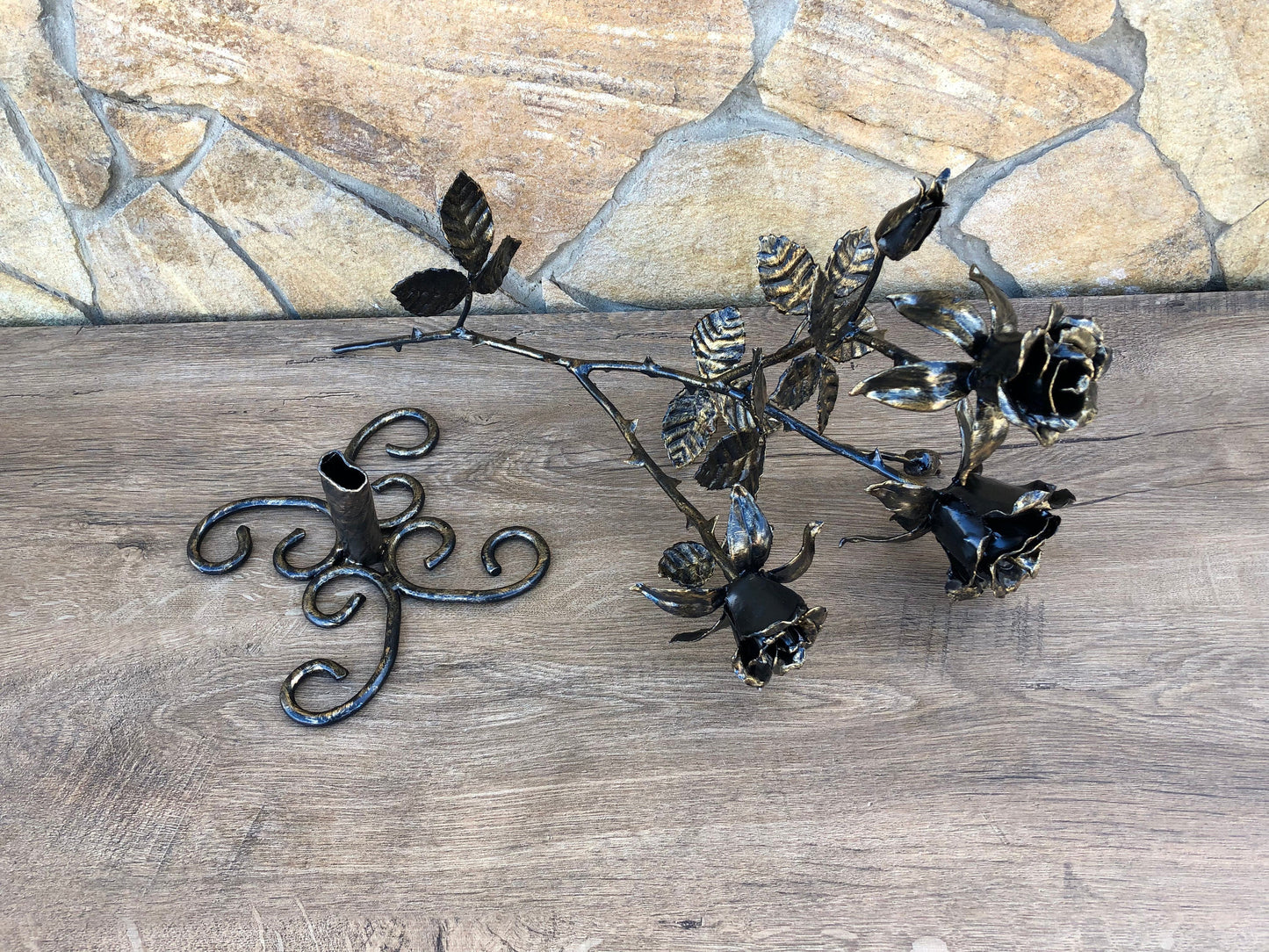 Hand forged rose with a stand, welded rose, rose sculpture,iron flower,iron bouquet of roses,iron gifts,blacksmith flower,bridal gift flower